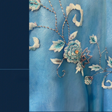 Vintage Blue Satin Beaded Embroidery V-Neck Mermaid Prom Dress HZ1022