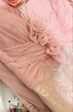 Elegant Pink Strap V-neck Chiffon Lace Rose Prom Dress HZ1022