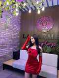 Stunning Red Bow Satin Hip-hugging 17th Birthday Homecoming Dress HZ1022