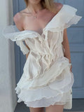 Flowy Ruffled Low-cut V-neck White Birthday Skirt Homecoming Dress HZ1022