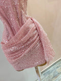 Cute Pink Sleeveless Sequined Slim Fit Hip 17th Birthday Homecoming Dress HZ1022