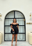 Elegant Halterneck Black Satin A-line Off-the-shoulder Birthday Dress Homecoming Dress HZ1022