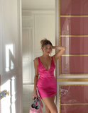 Sexy V-neck Straps Slim Pink Hip-hugging 17th Birthday Homecoming Dress HZ1022