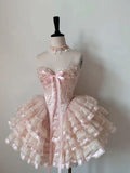 Princess Heart-shaped Collar Bow Herringbone Lace Edge Fluffy 17th Birthday Homecoming Dress HZ1022