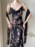 Elegant Swing Collar 3D Rose Strap Chiffon Mermaid Prom Dress HZ1022