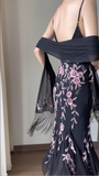 Elegant Swing Collar 3D Rose Strap Chiffon Mermaid Prom Dress HZ1022