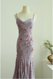 Elegant Swing Collar 3D Rose Strap Chiffon Mermaid Prom Dress HZ1022