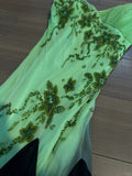 Vintage Green Beaded V Neck Jellyfish Skirt Long Prom Dress HZ1022
