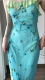 Beautiful Ruffled Beaded Strapless Blue Long Prom Dress HZ1022