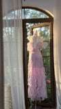 Beautiful Lavender Deep V-neck Suspender Lace Ruffled Mermaid Prom Dress HZ1022