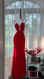 Sexy Red Halter Neck Beaded Backless Chiffon Prom Dress HZ1022