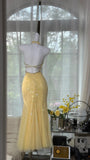Pretty Yellow Sequin Halter Neck Backless Mermaid Prom Dress HZ1022
