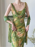 Fresh Yellow Green Gradient Beaded Swing Collar Chiffon Prom Dress HZ1022