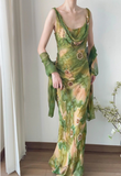 Fresh Yellow Green Gradient Beaded Swing Collar Chiffon Prom Dress HZ1022