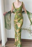 Fresh Yellow Green Gradient Beaded Swing Collar Chiffon Prom Dress HZ1022