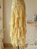Flowy Strapless Yellow Beaded Jellyfish Skirt Chiffon Prom Dress HZ1022