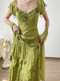 Elegant Green Embroidered Flying Sleeve Chiffon Prom Dress HZ1022