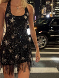 Sparkling Tassel Square Neck Star Sequin Open Back Homecoming Dress HZ1022