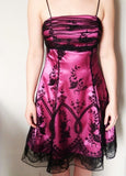 Vintage Black Tulle Lace Pink Satin A-line Birthday Short Skirt Homecoming Dress HZ1022