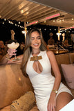 Sexy Low Cut Sleeveless White Satin Hip-hugging 17th Birthday Homecoming Dress HZ1022