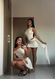 Designer Off-the-shoulder Pleated Mini White 17th Birthday Homecoming Dress HZ1022