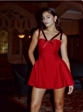 Sweet Bow Strap Red A-line 17th Birthday Short Skirt Homecoming Dress HZ1022