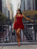 Sweet Bow Strap Red A-line 17th Birthday Short Skirt Homecoming Dress HZ1022