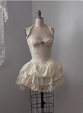 Vintage Jacquard Halter Neck Lace Trim Mini Birthday Skirt Homecoming Dress HZ1022