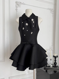 Sweet Sleeveless Studded Diamond Polo Neck Slim Fit Puffy Birthday Short Skirt Homecoming Dress HZ1022