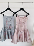 Sweet French Beaded Button Sleeveless Tube Top Jacquard Birthday Short Skirt Homecoming Dress HZ1022