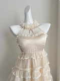 Sweet Three-dimensional Flower Halter Neck Strap Sleeveless Lace Splicing Mesh Cake Birthday Skirt Homecoming Dress HZ1022