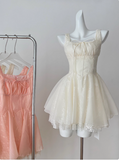 Sweet Suspender Square Neck Tie Mesh Puffy Birthday Skirt Homecoming Dress HZ1022