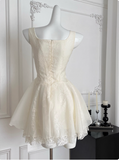 Sweet Suspender Square Neck Tie Mesh Puffy Birthday Skirt Homecoming Dress HZ1022