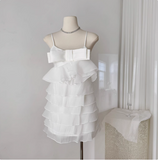 Sweet Bow Stitching Ruffle Sling Cake Birthday Skirt Homecoming Dress HZ1022