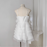 Sweet Bow Stitching Ruffle Sling Cake Birthday Skirt Homecoming Dress HZ1022