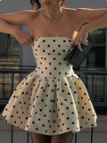French Backless Bow Polka Dot Tube Top A-line Birthday Skirt Homecoming Dress HZ1022