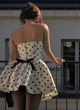 French Backless Bow Polka Dot Tube Top A-line Birthday Skirt Homecoming Dress HZ1022