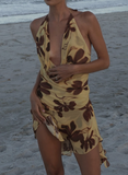 Sexy Swing Neck Halter Print Irregular Backless Birthday Short Skirt Homecoming Dress HZ1022