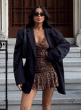 Sexy Hot Girl Ear Lace Leopard Print Low-cut V-neck Birthday Skirt Homecoming Dress HZ1022