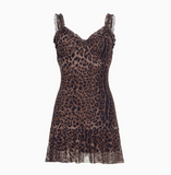 Sexy Hot Girl Ear Lace Leopard Print Low-cut V-neck Birthday Skirt Homecoming Dress HZ1022