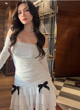 Sweet Bow Pleated Mesh Ruffle Hip Birthday Skirt Homecoming Dress HZ1022