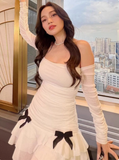Sweet Bow Pleated Mesh Ruffle Hip Birthday Skirt Homecoming Dress HZ1022