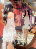 Sweet Bow Pleated Mesh Ruffle Hip Birthday Skirt Homecoming Dress HZ1022