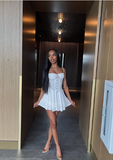 Sweet White Suspender Herringbone A-line 17th Birthday Homecoming Dress HZ1022