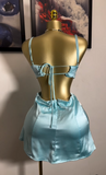 Sexy Hollow Mint Green Satin Mini 17th Birthday Short Skirt Homecoming Dress HZ1022
