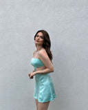 Sexy Hollow Mint Green Satin Mini 17th Birthday Short Skirt Homecoming Dress HZ1022
