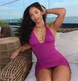 Sexy Low Cut Halter Neck Backless Slim Birthday Short Skirt Homecoming Dress HZ1022