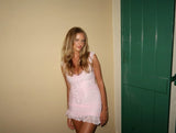 Sweet Pink Lace V-Neck Slim Birthday Short Skirt Homecoming Dress HZ1022