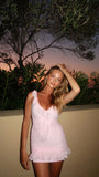 Sweet Pink Lace V-Neck Slim Birthday Short Skirt Homecoming Dress HZ1022