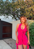 Sexy Hot Pink Halter Neck Chiffon 17th Birthday Homecoming Dress HZ1022